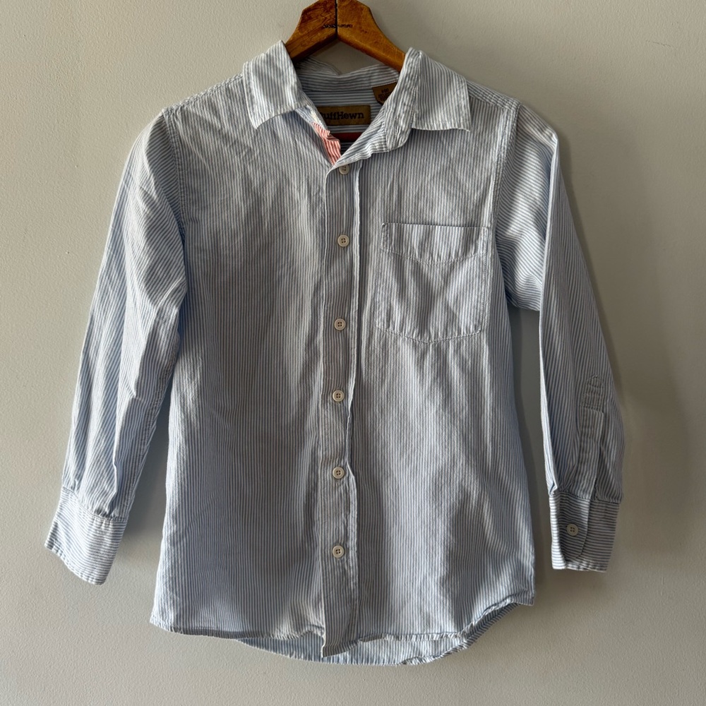 Ruffhewn Button Down Shirt, size 8 Small, stripe,‎ collar, cotton, patch, preppy